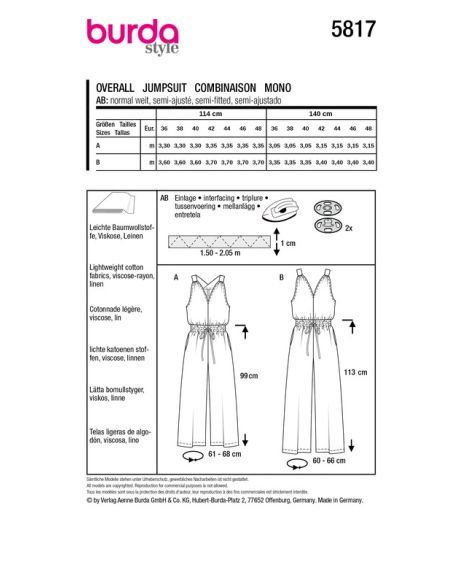 Patron Burda 5817 - Combinaison