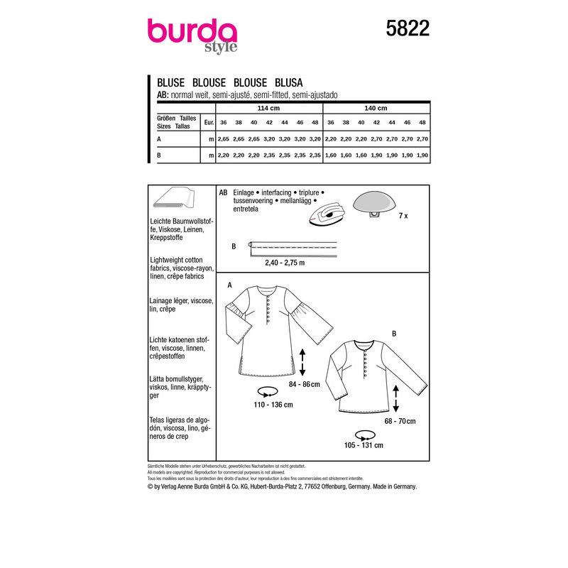 Patron Burda 5822 - Blouse