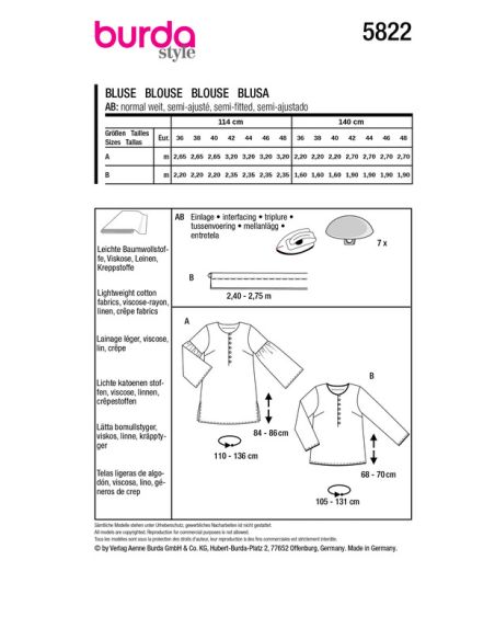 Patron Burda 5822 - Blouse