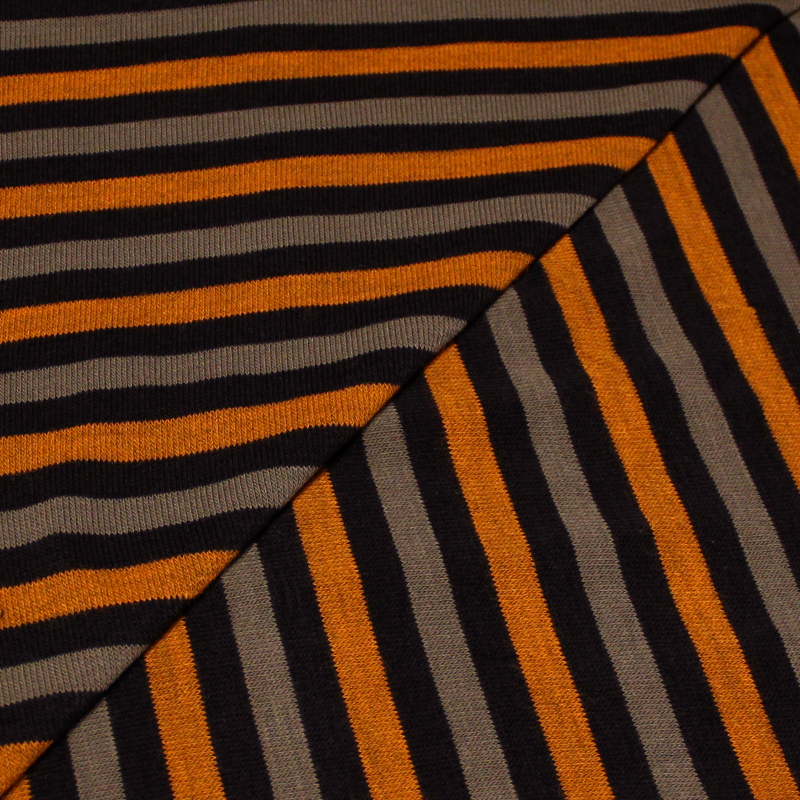 Jersey tricot - Rayure orange & taupe