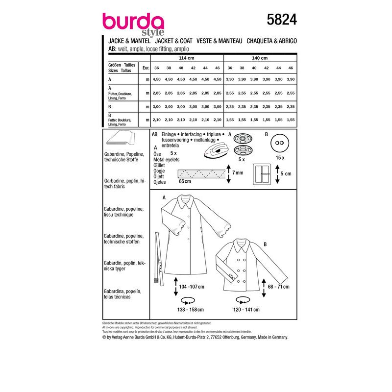 Patron Burda 5824 - Manteau