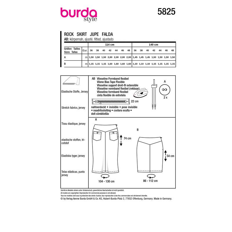 Patron Burda 5825 - Jupe