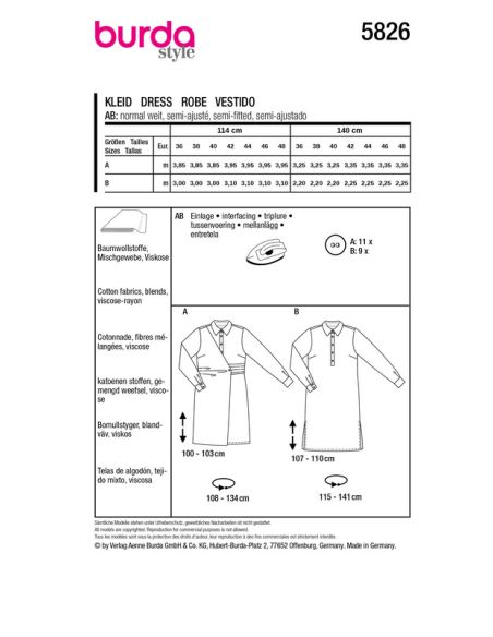 Patron Burda 5826 - Robe chemise