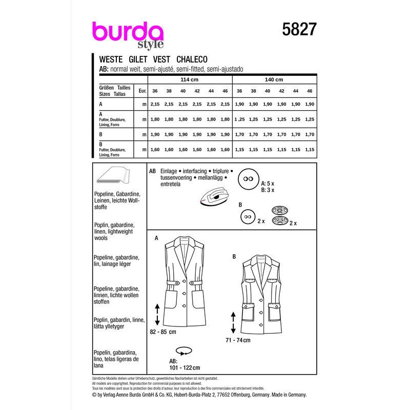 Patron Burda 5827 - Gilet