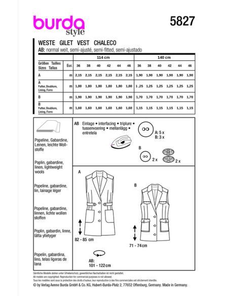 Patron Burda 5827 - Gilet