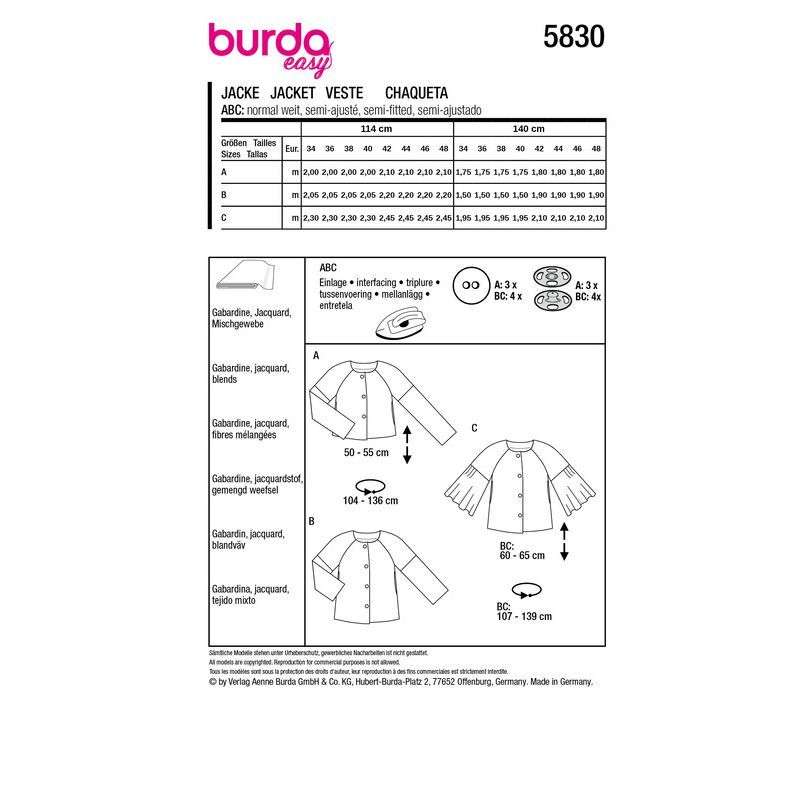 Patron Burda 5830 - Veste