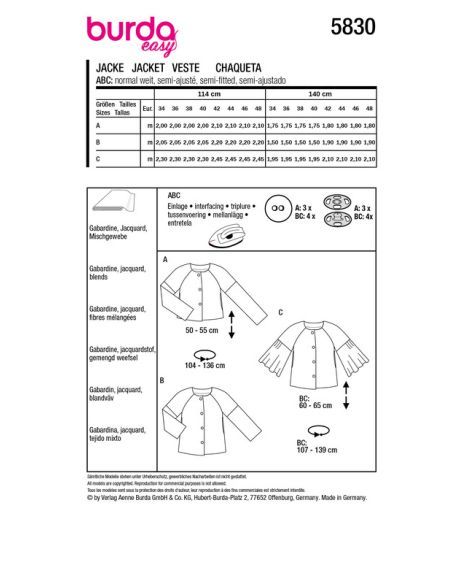 Patron Burda 5830 - Veste