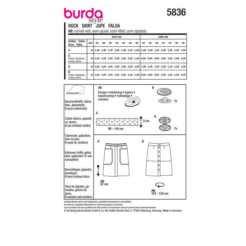 Patron Burda 5836 - Jupe