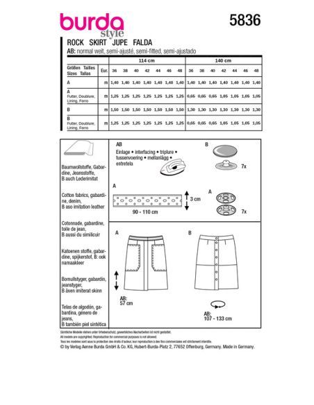 Patron Burda 5836 - Jupe