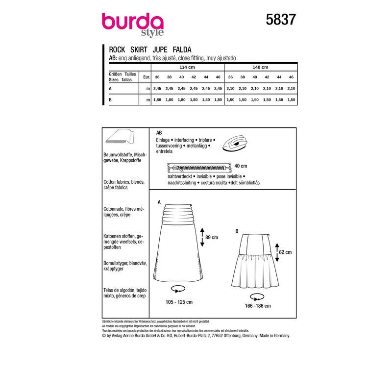 Patron Burda 5837 - Jupe