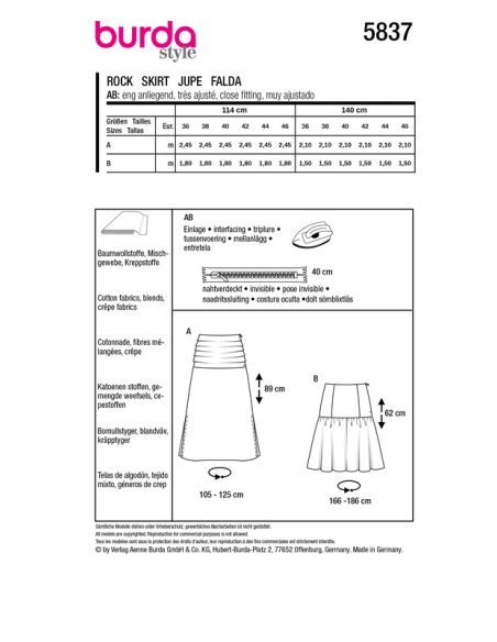 Patron Burda 5837 - Jupe