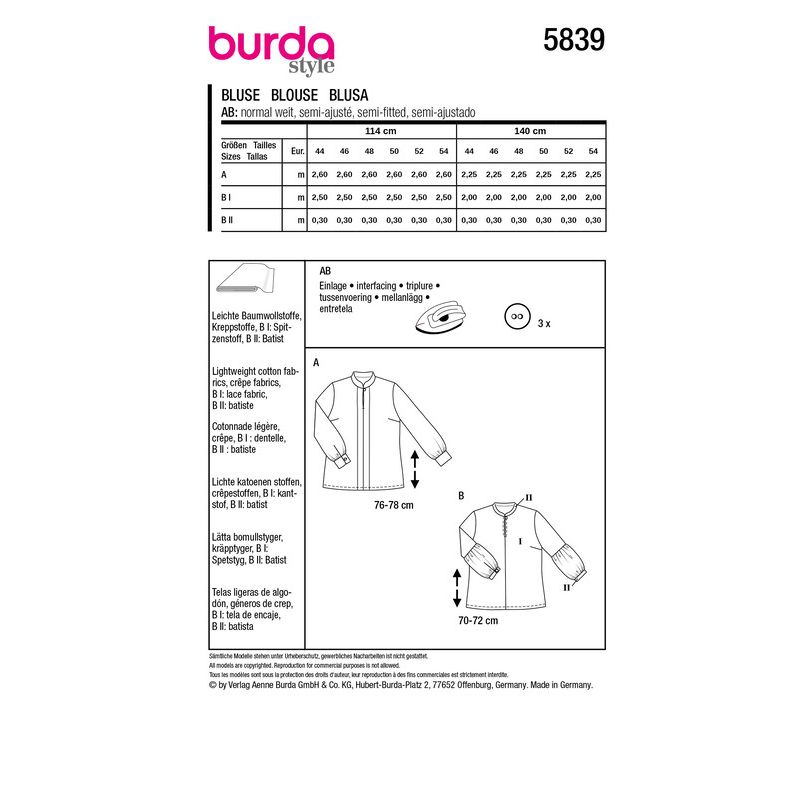 Patron Burda 5839 - Chemisier