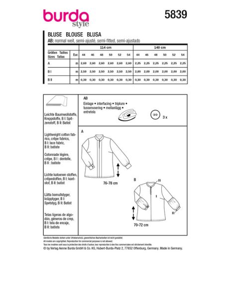 Patron Burda 5839 - Chemisier
