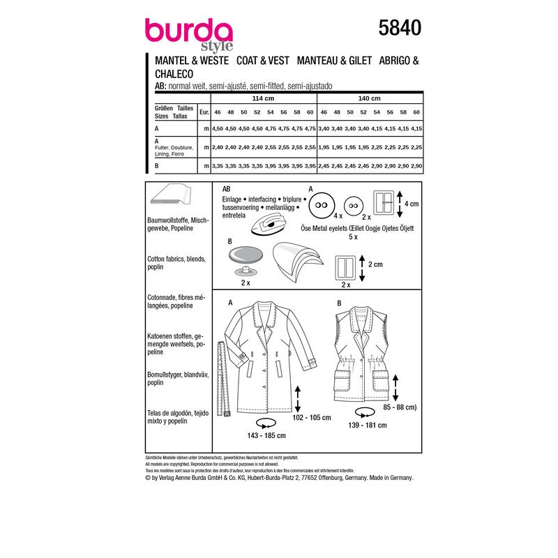 Patron Burda 5840 - Trench coat