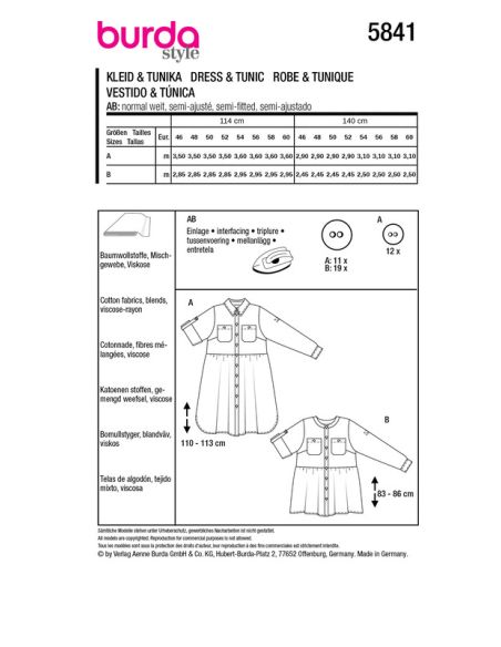 Patron Burda 5841 - Robe et tunique