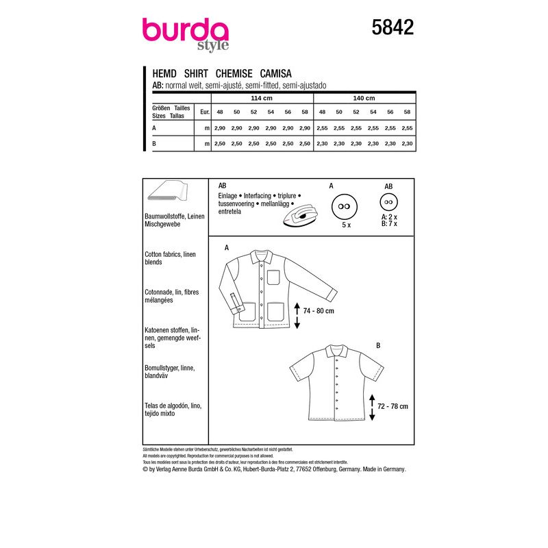 Patron Burda 5842 - Veste et chemise