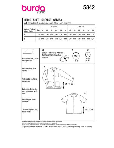 Patron Burda 5842 - Veste et chemise