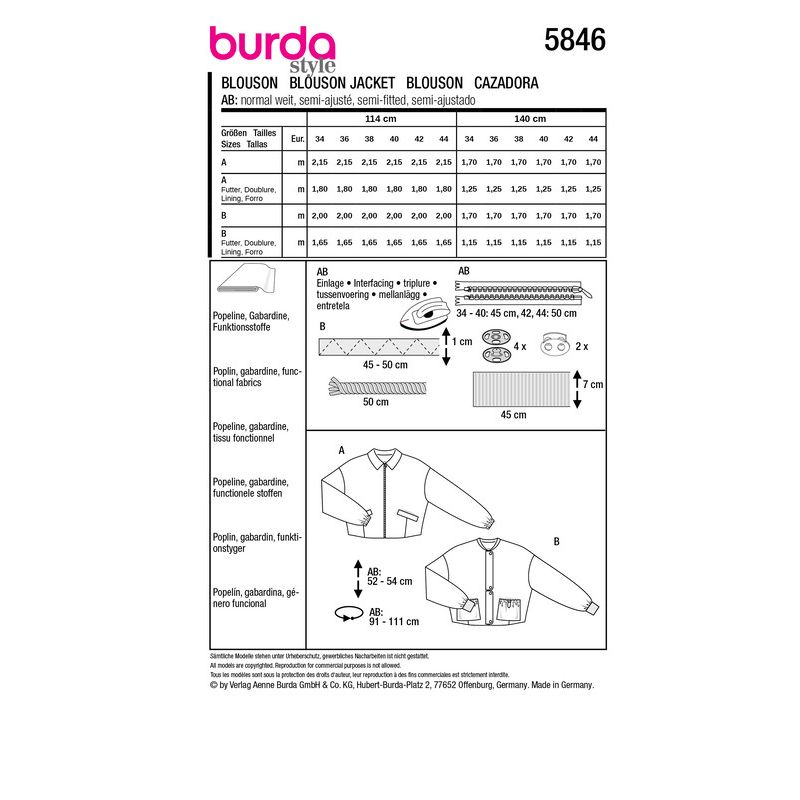 Patron Burda 5846 - Blouson