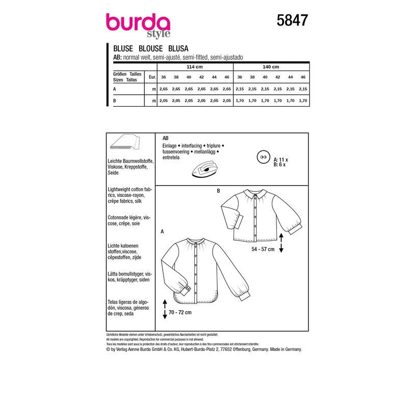 Patron Burda 5847 - Blouse