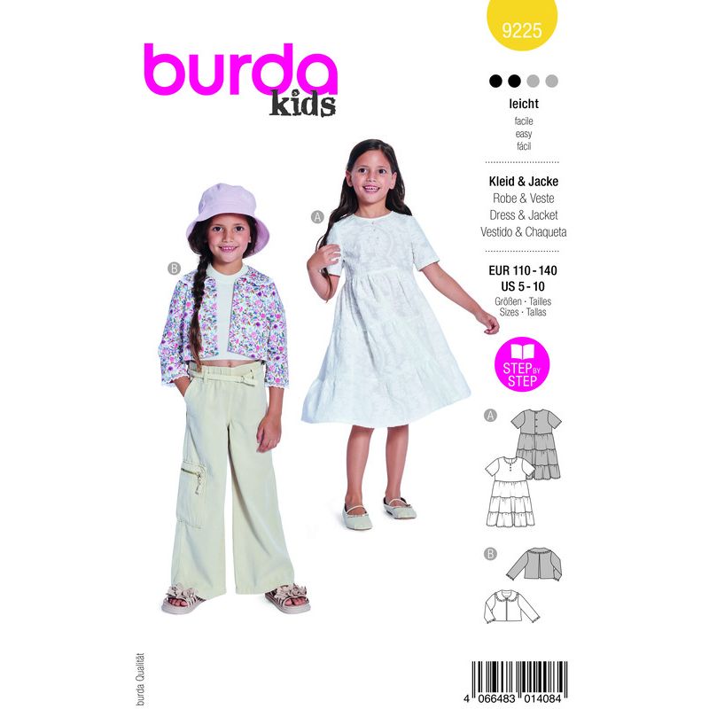 Patron Burda 9225 - Robe a jupe dégradée pour enfants