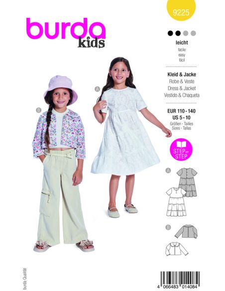 Patron Burda 9225 - Robe a jupe dégradée pour enfants