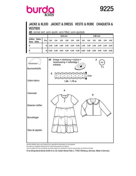 Patron Burda 9225 - Robe a jupe dégradée pour enfants
