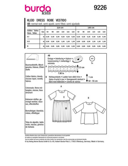 Patron Burda 9226 - Jupe haute pour enfants