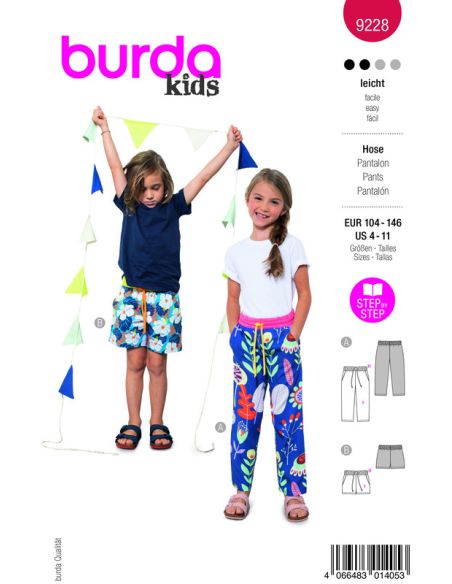 Patron Burda 9228 - Short hawaïen pour enfants