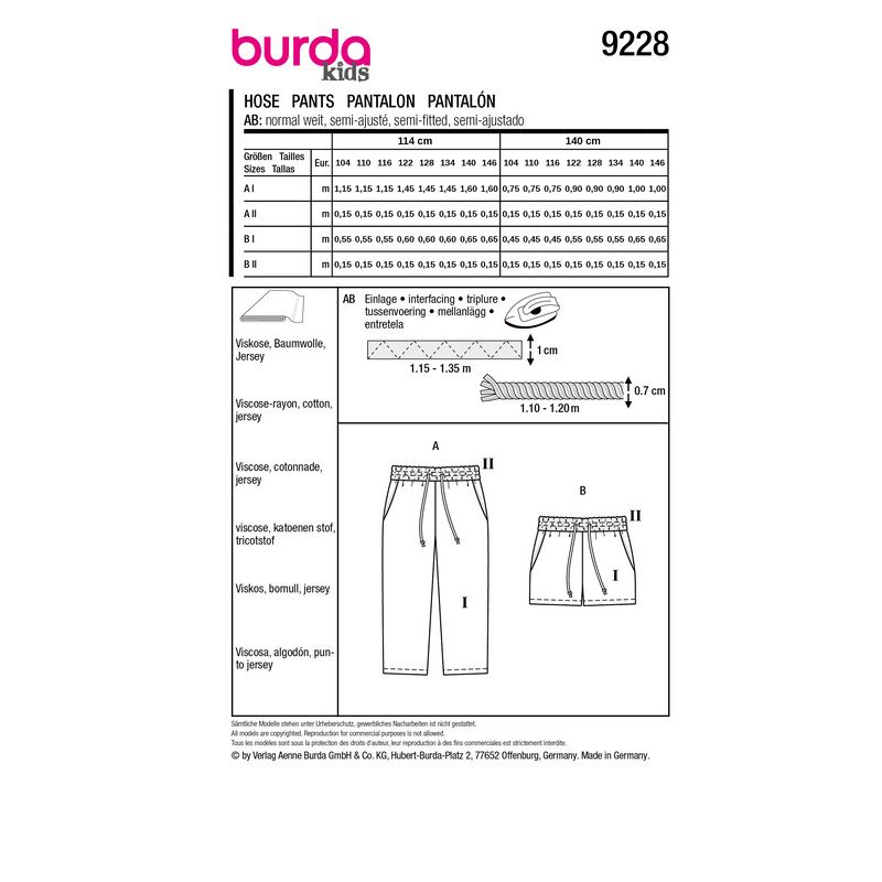 Patron Burda 9228 - Short hawaïen pour enfants