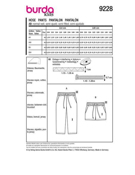 Patron Burda 9228 - Short hawaïen pour enfants