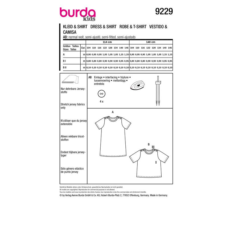 Patron Burda 9229 - Robe dété pour enfants