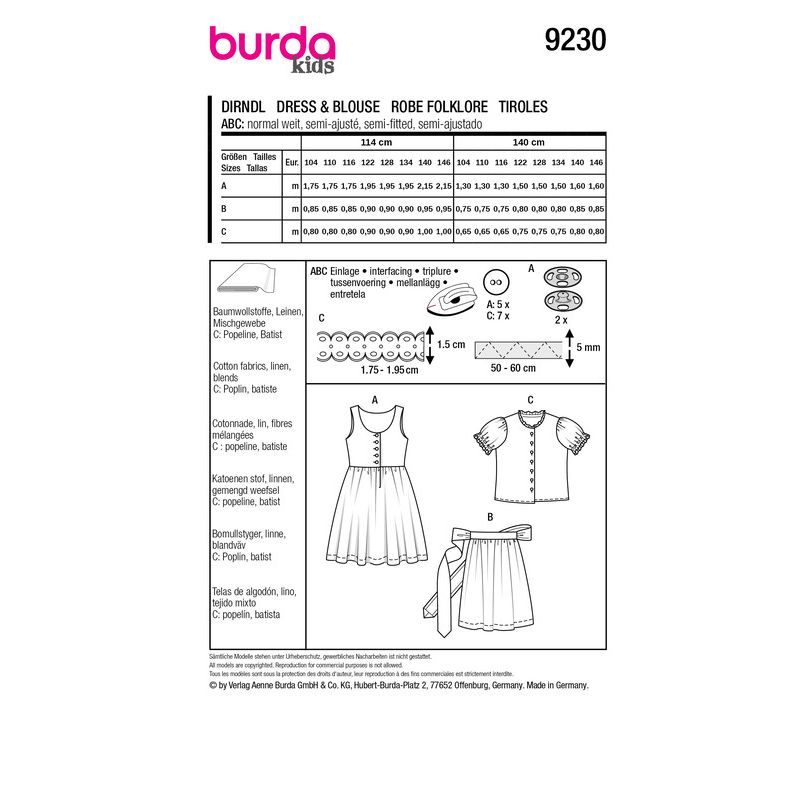 Patron Burda 9230 - Ensemble pour enfants