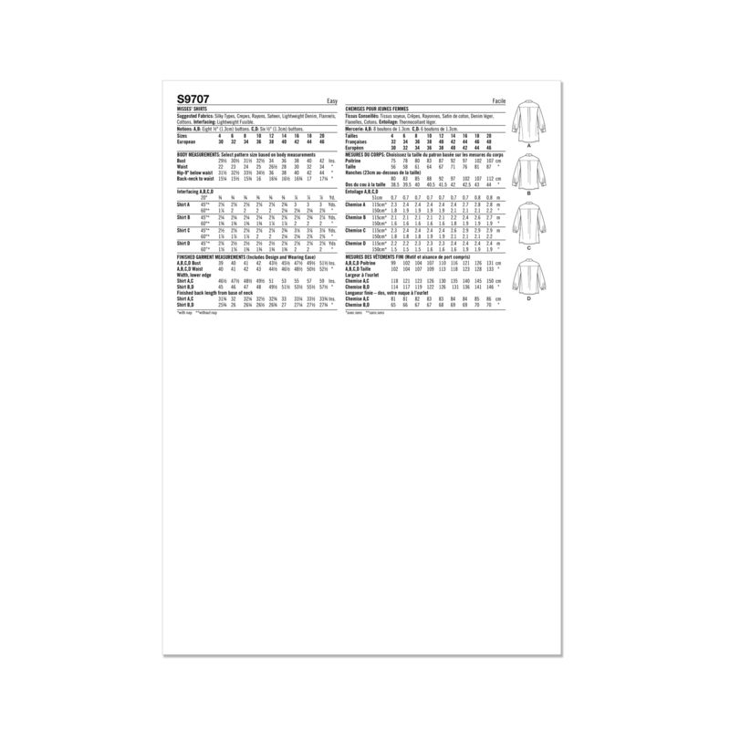 Patron Simplicity 9707.D5 - Chemise