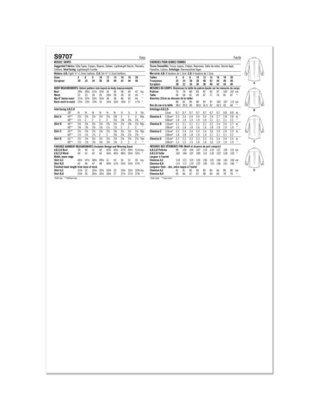 Patron Simplicity 9707.D5 - Chemise