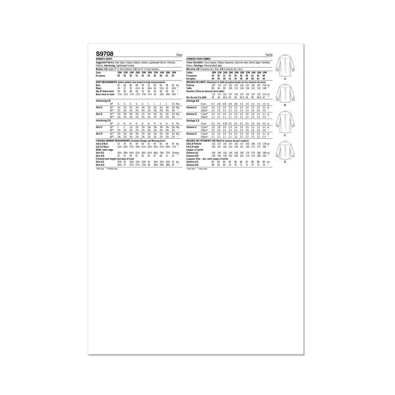 Patron Simplicity 9708.W2 - Chemise