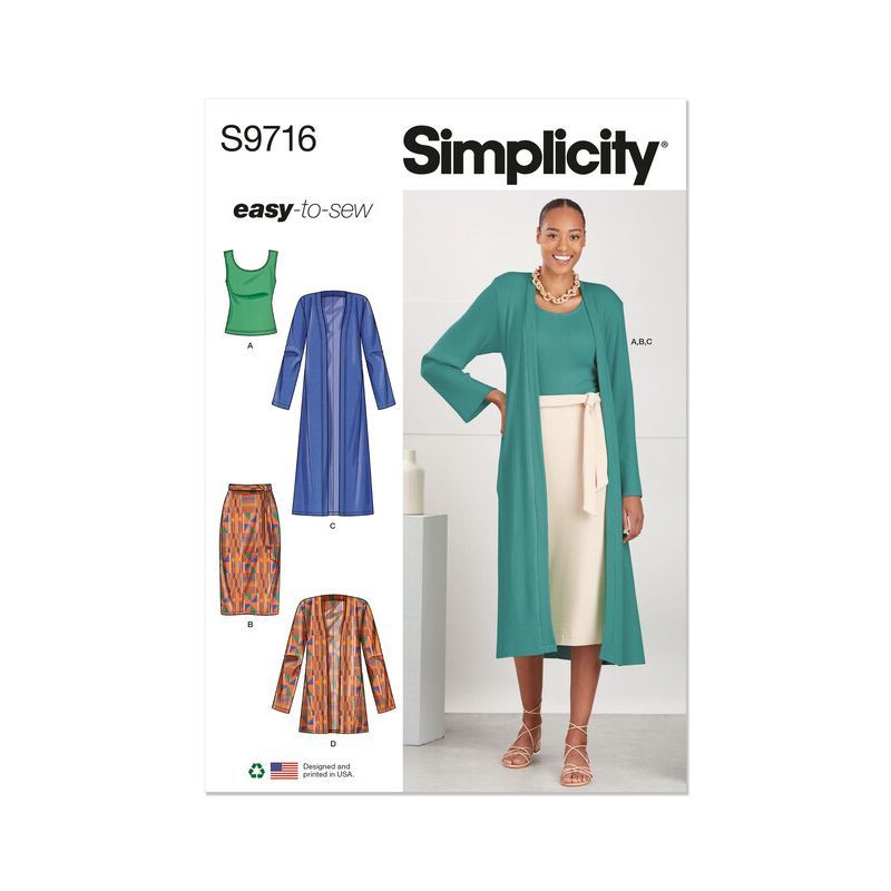 Patron Simplicity 9716.D5 - Haut, cardigan et jupe