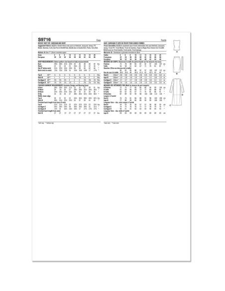 Patron Simplicity 9716.D5 - Haut, cardigan et jupe