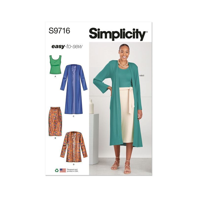 Patron Simplicity 9716.D5 - Haut, cardigan et jupe