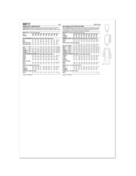 Patron Simplicity 9717.W2 - Haut, cardigan et jupe