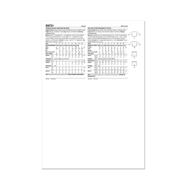 Patron Simplicity 9721/K5 - Veste, jupe et short