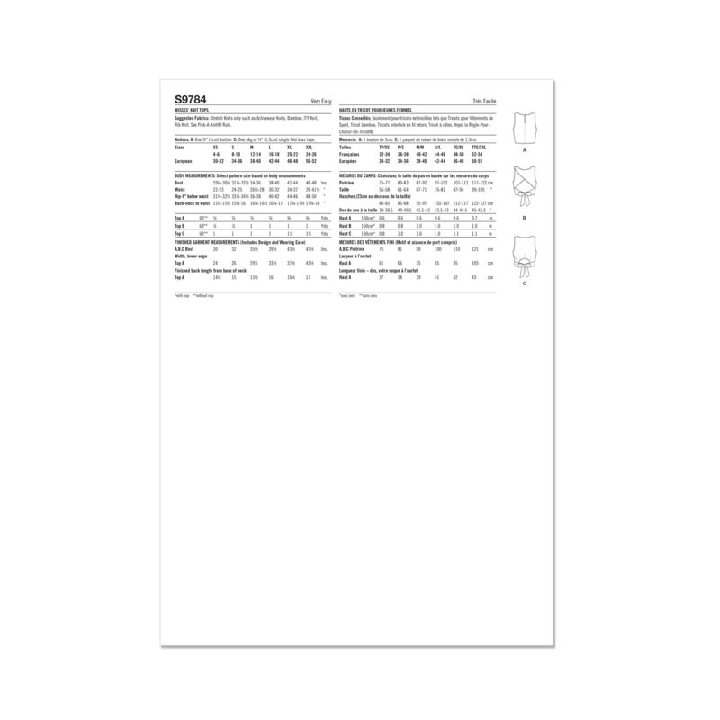 Patron Simplicity 9784.A - Haut