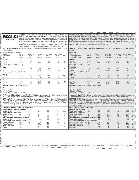 Patron McCall's 2233.S - Veste, chemise, tablier, pantalon, foulard et chapeau