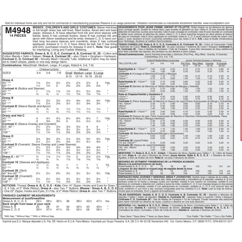 Patron McCall's 4948.KIDS - Déguisement