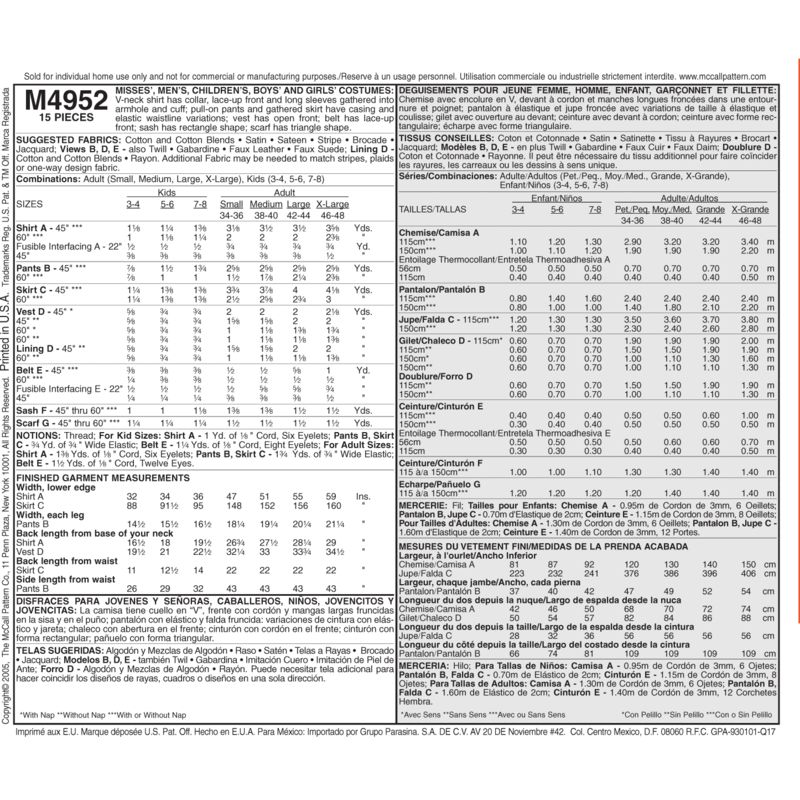 Patron McCall's 4952.KIDS - Déguisement