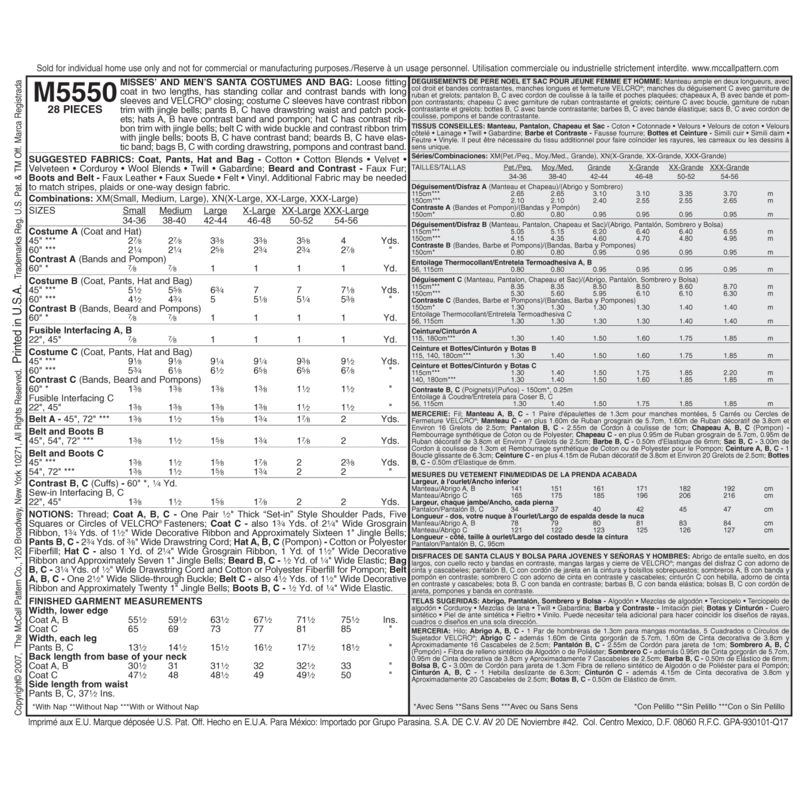 Patron McCall's 5550.XM - Déguisement de père Noël
