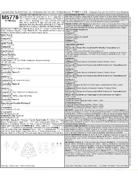 Patron McCall's 5778.OS - Décoration de fête