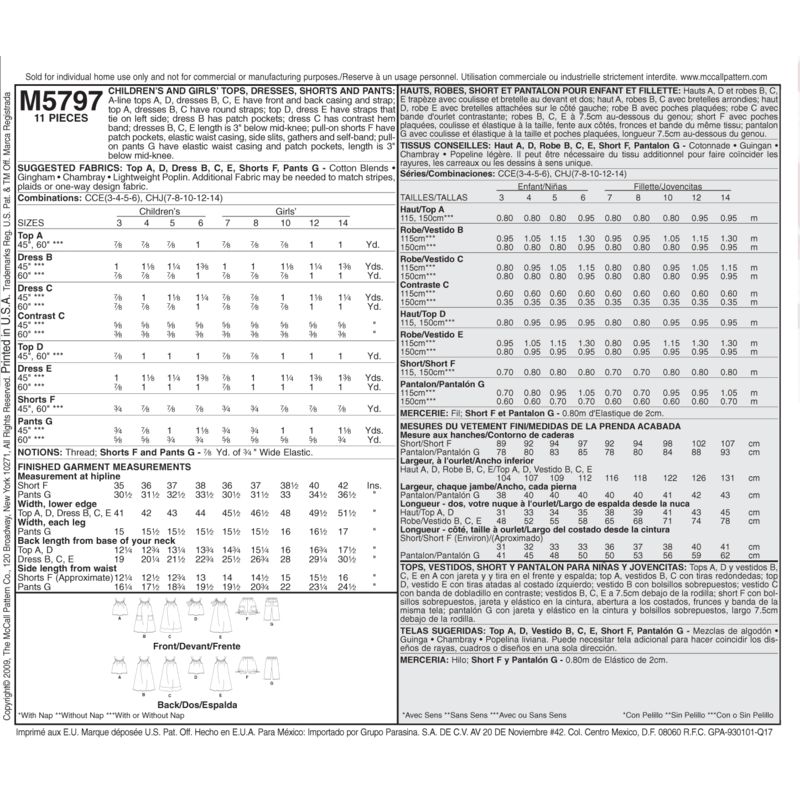 Patron McCall's 5797.CCE - Haut, robe, short et pantalon