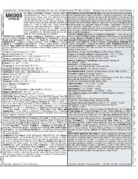Patron McCall's 6005.OS - Vêtements pour poupée de 46cm