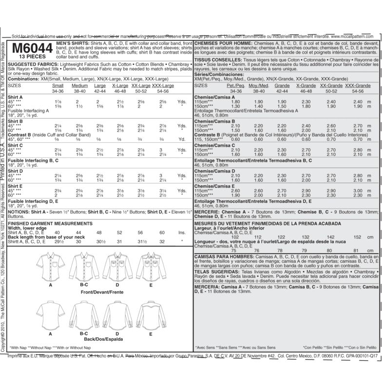 Patron McCall's 6044.XM - Chemises