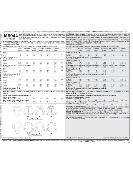 Patron McCall's 6044.XM - Chemises